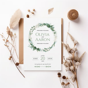 Invitación Elegant Greenery Wreath Wedding Invitation