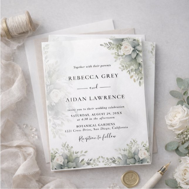 Invitación Elegant Grey Botanical Wedding Invitation (Subido por el creador)