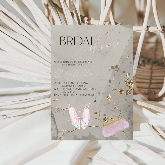 Invitación Elegant Grey Bridal Shower - Modern Chic Script  (Subido por el creador)