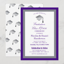Invitación Elegant grey caps graduation ceremony invitation
