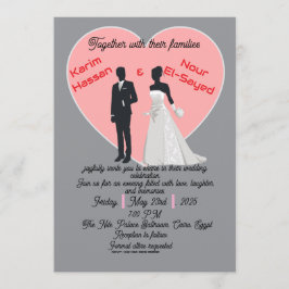 Invitación Elegant Grey Pink Heart Bride Groom Invitation