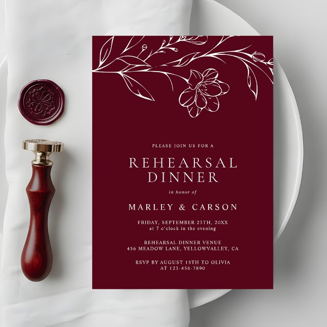 Invitación Elegant Hand Drawn Floral Wedding Rehearsal Dinner (Subido por el creador)