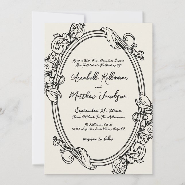 Invitación Elegant Hand Drawn Vintage Wedding (Anverso)