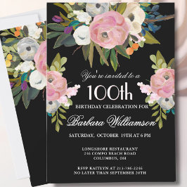 Invitación **Elegant Handpainted Floral 100th Birthday Party 