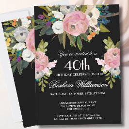 Invitación *Elegant Handpainted Floral 40th Birthday Party 