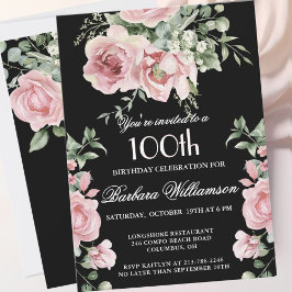 Invitación *Elegant Handpainted Roses 100th Birthday Party 