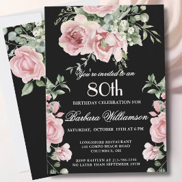Invitación Elegant Handpainted Roses 80th Birthday Party 