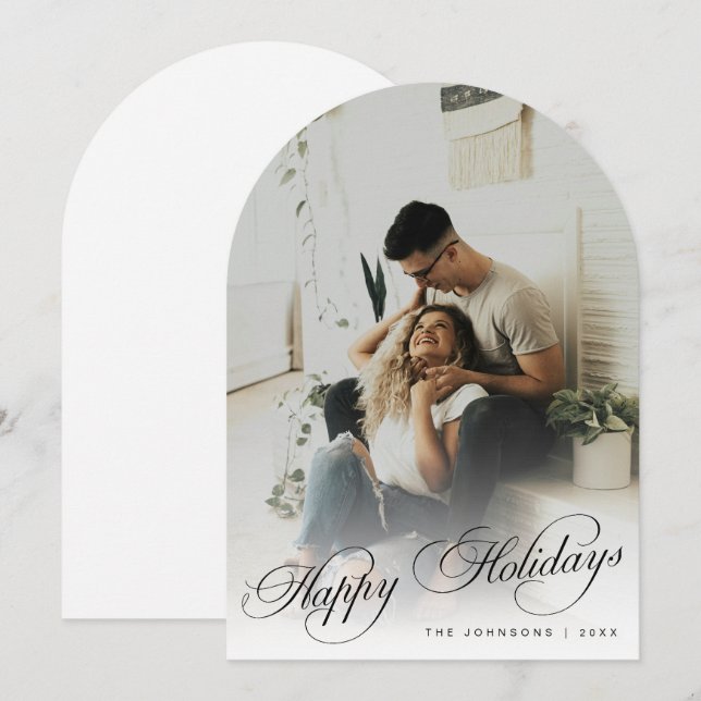 Invitación Elegant Happy Holidays Arch Photo Christmas Card (Anverso / Reverso)