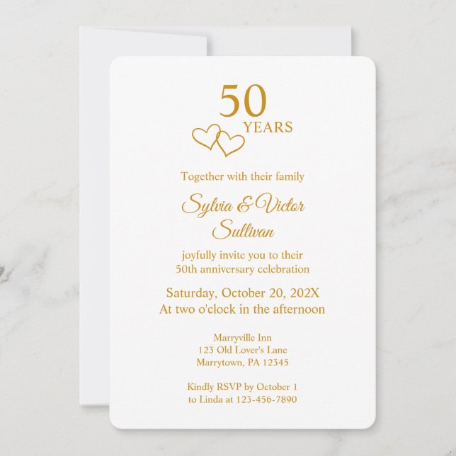 Invitación Elegant Heart Golden 50th Wedding Anniversary (Anverso)