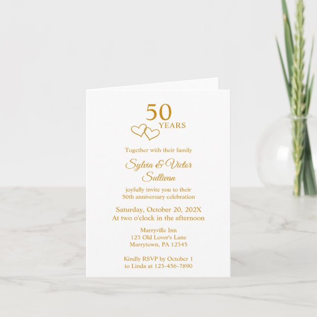 Invitación Elegant Heart Golden 50th Wedding Anniversary (Anverso)