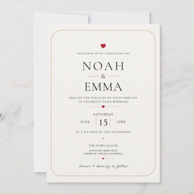 Invitación Elegant Heart Wedding  (Anverso)