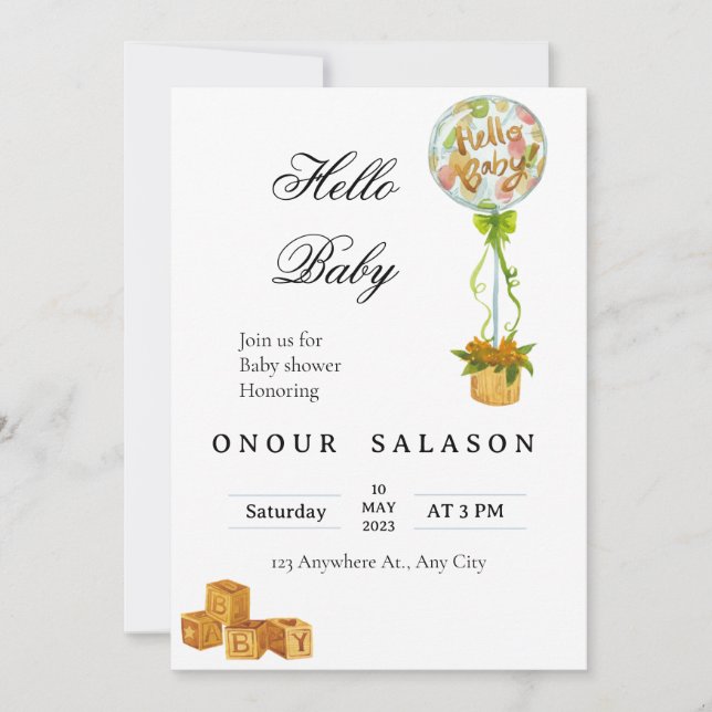 Invitación Elegant Hello Baby Balloon Shower Invitation (Anverso)