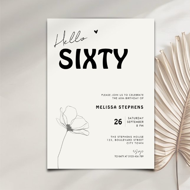 Invitación Elegant Hello Sixty Bold Typography 60th Birthday (Subido por el creador)