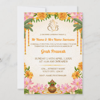 Invitación Elegant Hindu Griha Pravesh Ceremony Invitation