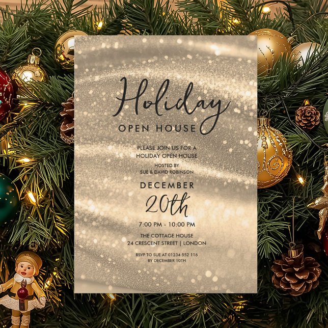 Invitación Elegant Holiday Open House Gold Sparkle Glam (Elegant Holiday Open House Gold Sparkle Glam Invitation)
