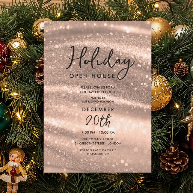 Invitación Elegant Holiday Open House Rose Gold Sparkle Glam (Elegant Holiday Open House Rose Gold Sparkle Glam Invitation)