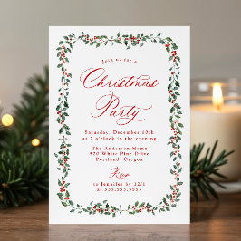 Invitación Elegant Holly Berries and Greenery Christmas Party