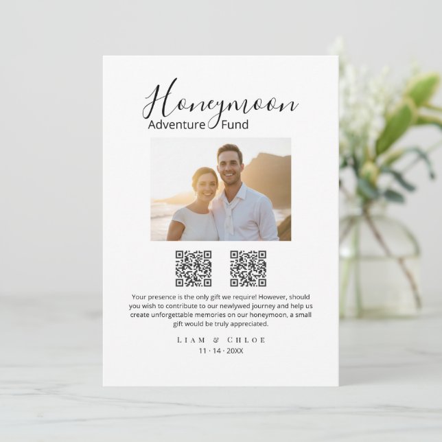 Invitación Elegant Honeymoon Fund QR Code Wedding Sign photo (Anverso de pie)
