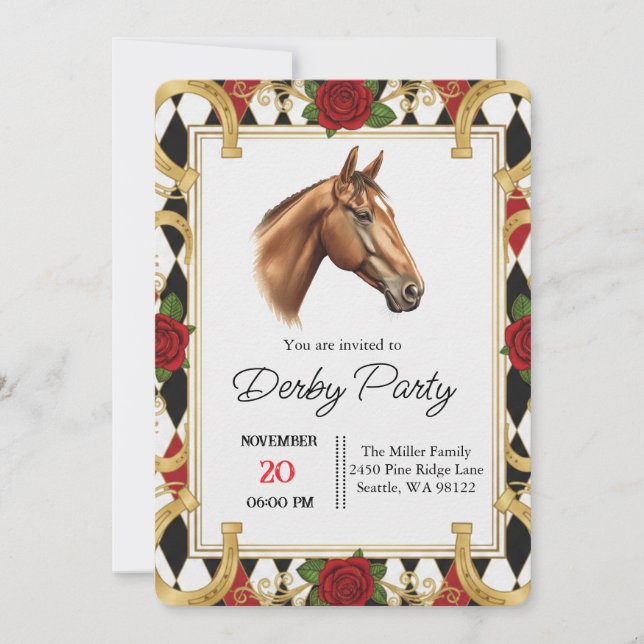 Invitación Elegant Horse Derby Party Invitation (Anverso)