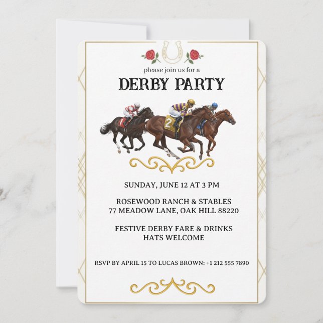 Invitación Elegant Horse Derby Party Invitation (Anverso)