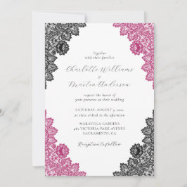 Invitación Elegant Hot Pink and Black Floral Lace Wedding