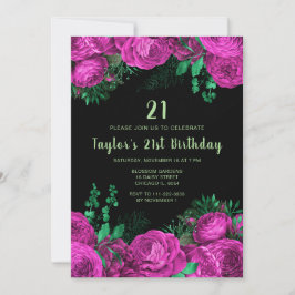 Invitación Elegant Hot Pink Flowers Birthday Party