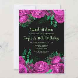 Invitación Elegant Hot Pink Flowers Sweet Sixteen