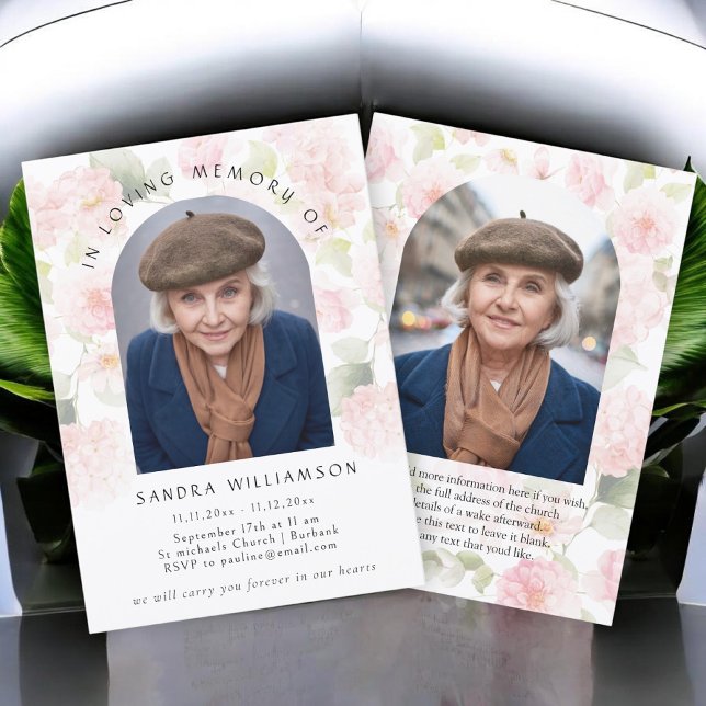 Invitación Elegant Hydrangea Memorial Photo Announcement (Subido por el creador)