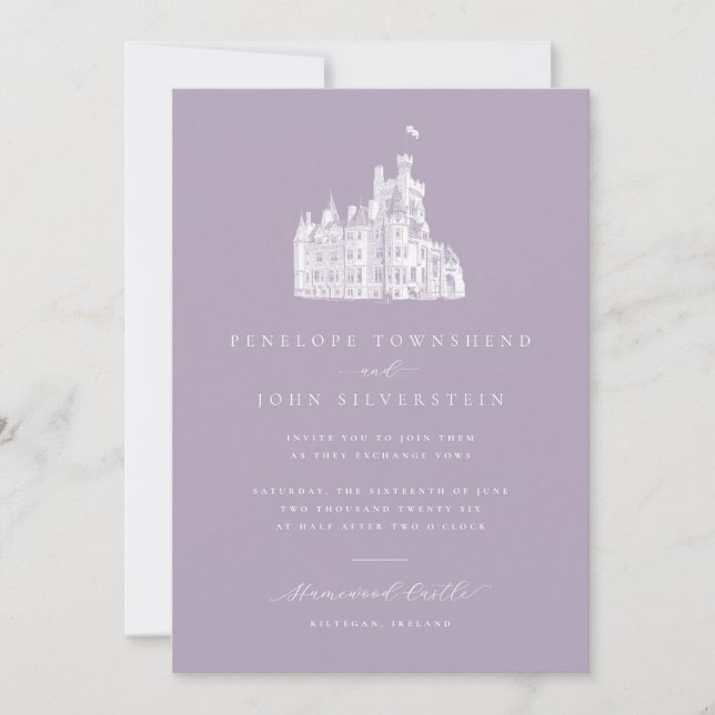 Invitación Elegant Illustration Lavender Castle Wedding (Anverso)