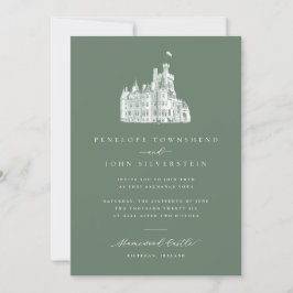 Invitación Elegant Illustration Sage Green Castle Wedding