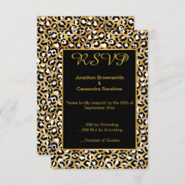 INVITACIÓN ELEGANT IMPRESO DE LEOPARDO NEGRO ORO RSVP 