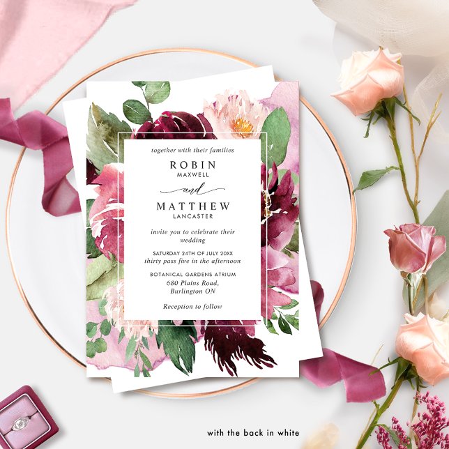 Invitación Elegant in Berry and Burgundy Pink Floral Wedding (Subido por el creador)