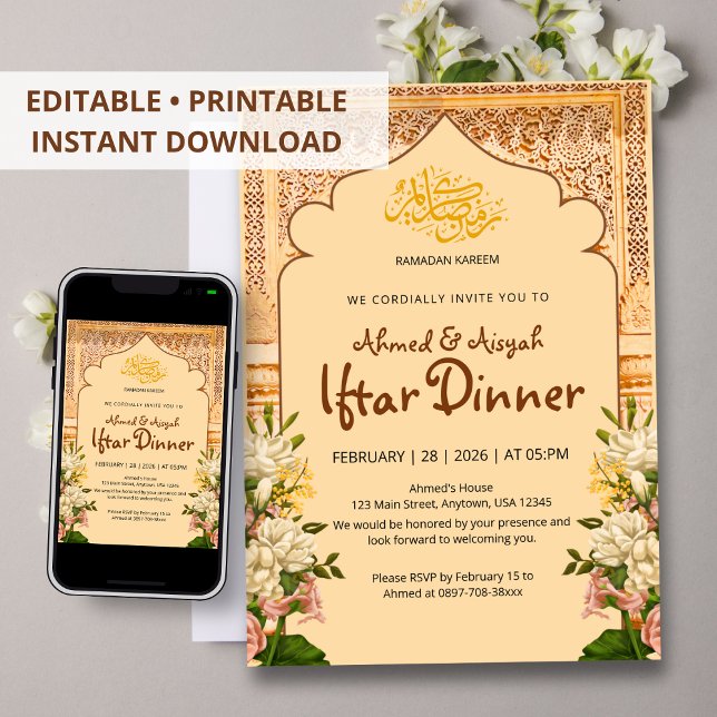 Invitación Elegant Islamic Arch Floral Iftar invitation (Subido por el creador)