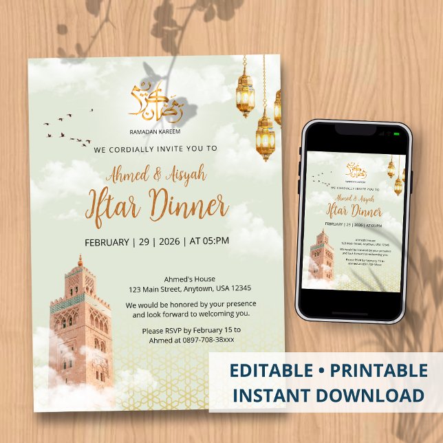 Invitación Elegant Islamic Golden Lantern & Mosque Iftar (Subido por el creador)