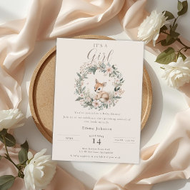 Invitación Elegant It’s a Girl Baby Shower Floral Deer