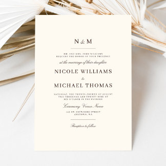 Invitación Elegant Ivory and Brown Monogram Classic Wedding