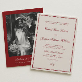 Invitación Elegant Ivory and Burgundy Dramatic Opera Wedding 
