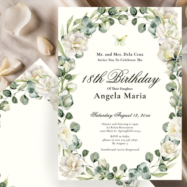 Invitación Elegant Ivory Floral 18th Birthday Debut (Subido por el creador)