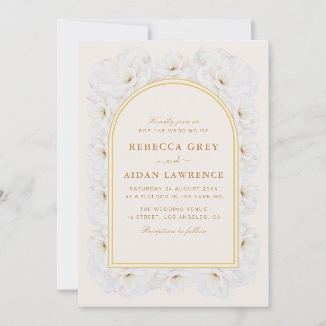 Invitación Elegant Ivory Floral with Gold Arch Frame wedding  (Anverso)