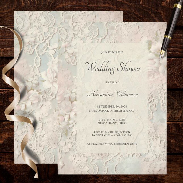 Invitación Elegant Ivory Lace Bridal Shower (Subido por el creador)