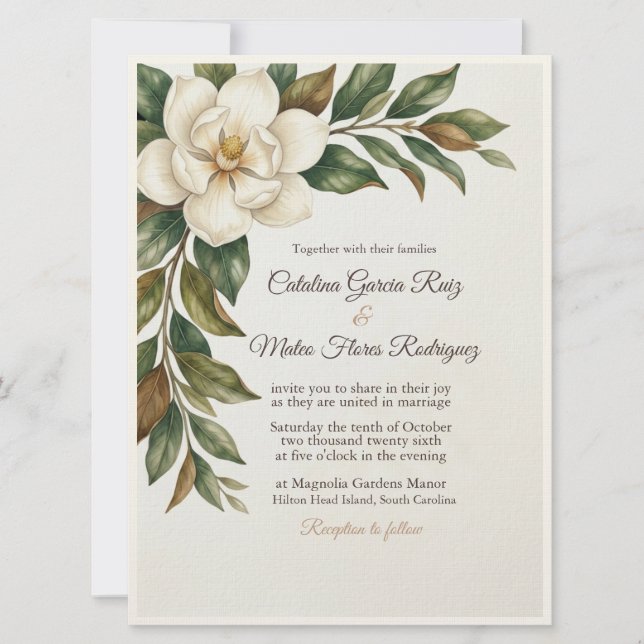 Invitación Elegant Ivory Magnolia Wedding Invitation (Anverso)