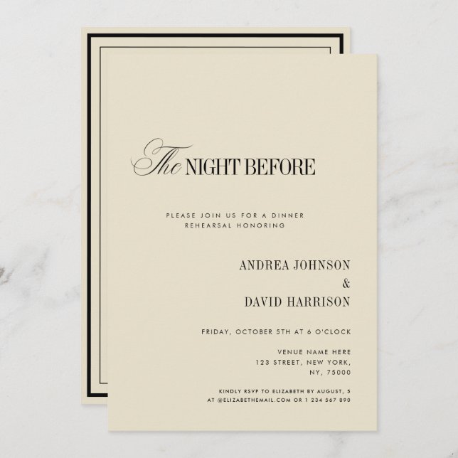Invitación Elegant Ivory The Night Before Rehearsal Dinner (Anverso / Reverso)