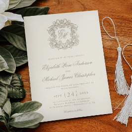Invitación Elegant Ivory Vintage Monogram Crest Wedding