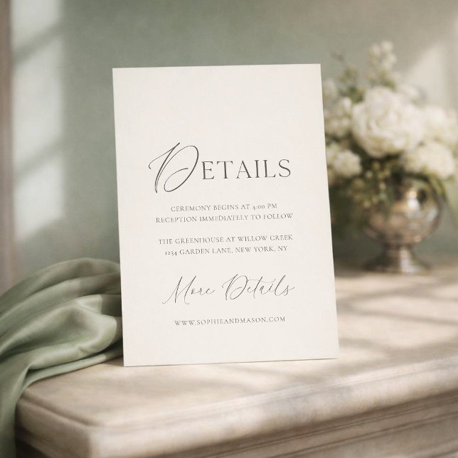 Invitación Elegant Ivory Wedding Details Card (Subido por el creador)
