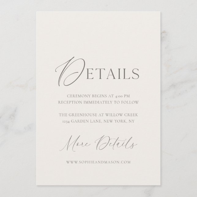 Invitación Elegant Ivory Wedding Details Card (Anverso)
