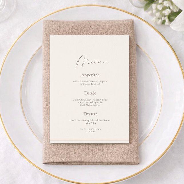 Invitación Elegant Ivory Wedding Menu with Thank You Card  (Subido por el creador)