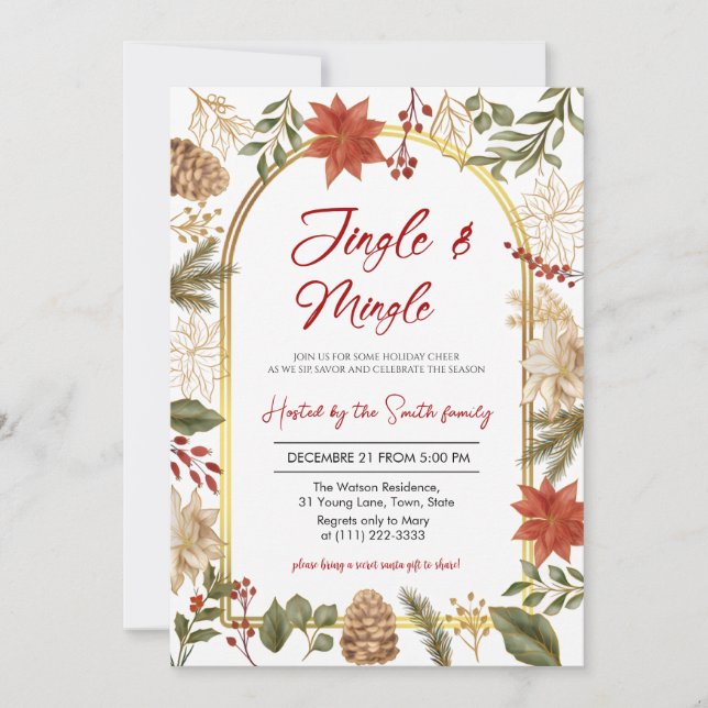 Invitación Elegant Jingle and Mingle Holiday Christmas Party  (Anverso)