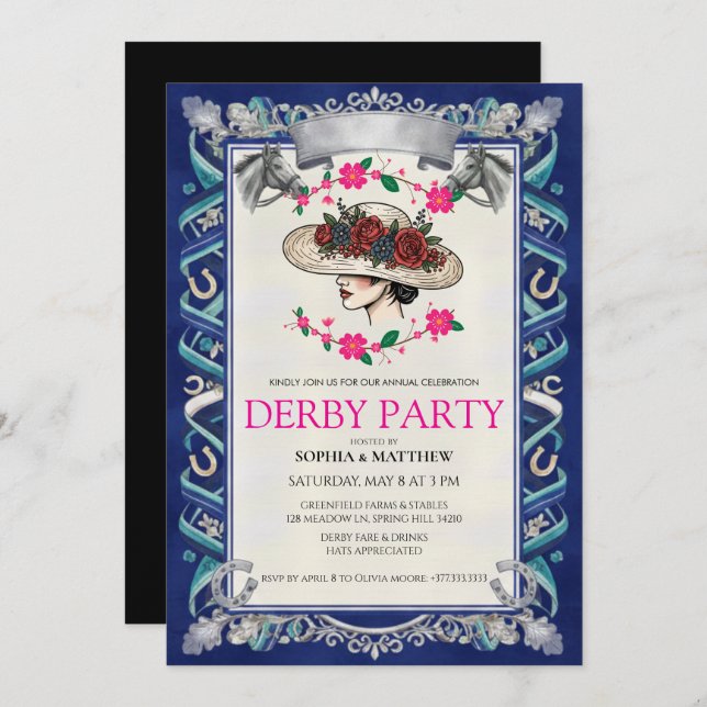 Invitación Elegant Kentucky Derby Party Floral Invitation (Anverso / Reverso)
