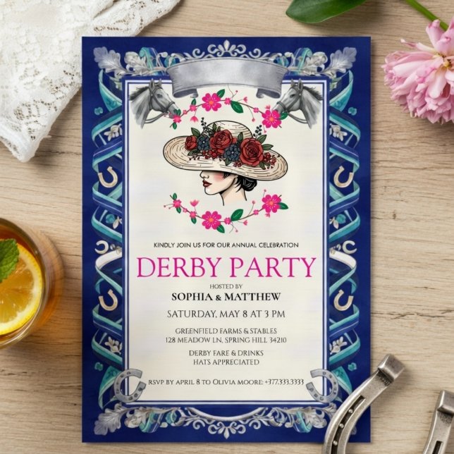 Invitación Elegant Kentucky Derby Party Floral Invitation (Subido por el creador)