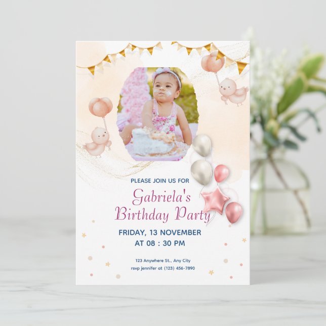Invitación Elegant Kid's Photo Birthday  Printable Invitation (Anverso de pie)